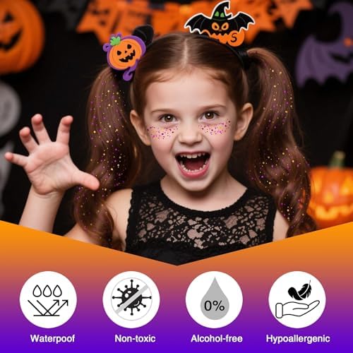 Halloween Purple Orange Hair Glitter Stick,Orange and Purple Body Face Glitter Hair Accessories,Waterproof Cosplay Chunky Glitter Makeup Sequins Body Paint - Image 6