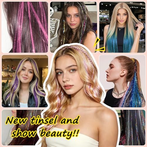 Leuceiy Hair Tinsel Clip in,Hair Accessories Tinsel Hair Extensions for Girls Pack of 6 Pcs 20 Inch,Fairy Hair Tinsel Kit,Heat Resistant New Years Festival Party - Image 7
