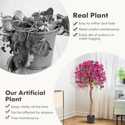Goplus 53” Bougainvillea Artificial Tree, 2 Pack Faux Silk Flower Tree in Pot w/ 576 Flowers, 288 Leaves, Tall Fake Floor Plant, Artificial Plants for Indoor Outdoor Bedroom Living Room Decor - Image 6