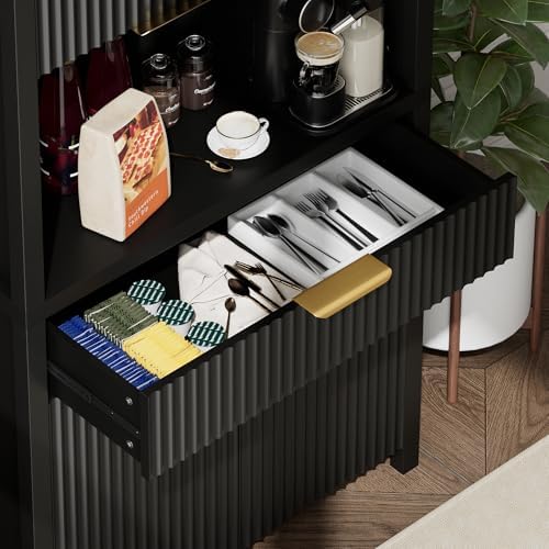 Lulive 71" Fluted Pantry Cabinet with Charging Station, Black - Image 3