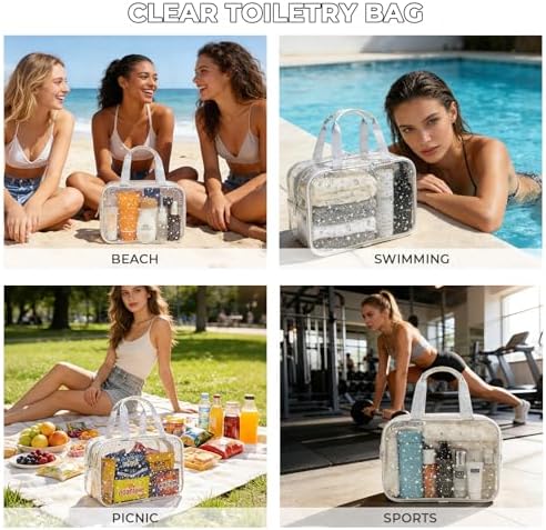 Clear White Star Large Makeup Bag with Star Pattern 12x5x8 inch, Travel Cosmetic Bag with Handle, Durable PVC Material Washbag Zipper Opening Design for Makeup Travel Organizer or Gym Use - Image 6