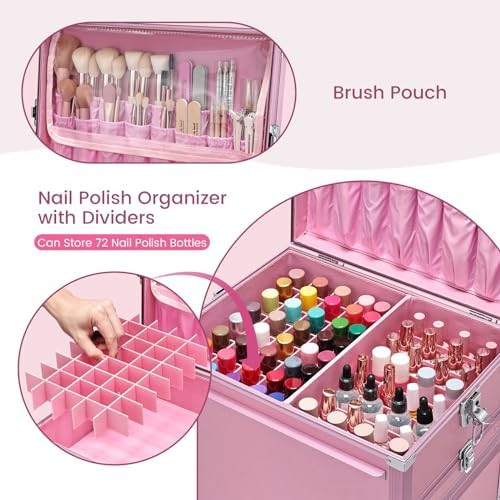 Joligrace Rolling Manicure Table 5 Drawers Makeup Case Foldable Nail Desk - Image 5