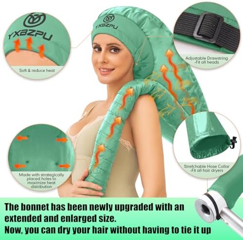 Bonnet Hair Dryer,Hooded Hair Dryer Attachment, Dryer Hooded Diffuser Cap for Curly,Speeds Up Drying Time,Safety Deep Conditioning At Home(Green) - Image 2