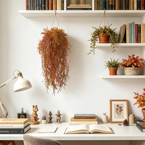 4Pcs Autumn Fake Hanging Fern Plants for Outdoors, UV Resistant Artificial Ferns Fall Vines Faux Trailing Plants for Indoor Wall Porch Home Thanksgiving Halloween Decor(4PCS Orange Ferns) - Image 2