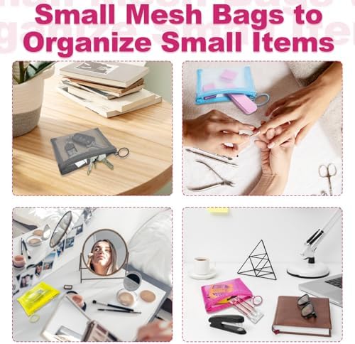 Mini Mesh Pouches(4 Pack), Small Mesh Bags with Zipper Nylon Makeup Pouches Bag Cosmetic Pouch Travel Purse Organizer Insert Diaper Inside Bag Organizers Home Organizing Size See Through Cute Colors - Image 4
