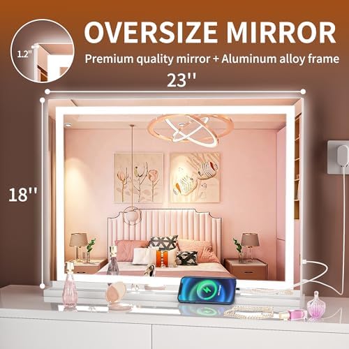 Hasipu Vanity Mirror with Lights, 23" x 18" LED Makeup Mirror, Lighted Makeup Mirror with Dimmable 3 Modes, Touch Screen Control Vanity Mirror Square White - Image 2