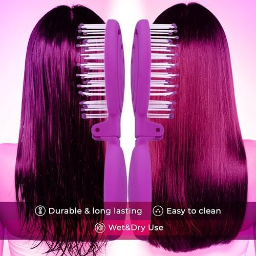 Mini Detangler Travel Hair Brush with Mirror, Makaron Hair Brushes for Women, Men and Kids, Unique 3D Flexible Design for All Hair Types, Styling Accessory, Travel Essentials for Women (PURPLE) - Image 5