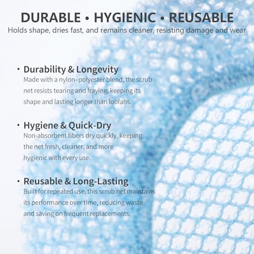 BEAUTAIL Scrub Net 2 Pack, Bath & Shower Body Scrubber Net - Image 3