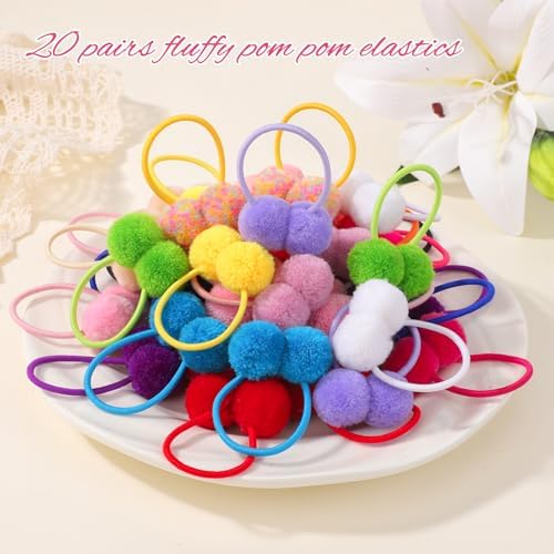 choicbaby 40PCS Pom Pom Hair Ties Elastic Rubber Band for Toddlers - Image 4