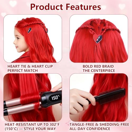 Mildiso 5pcs Kids Red Braided Princess Wig Girls Halloween Costume M153 - Image 5