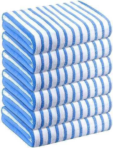 JML Microfiber Beach Towels, 6 Pack, 30" x 60", Stripe Blue and White by JML