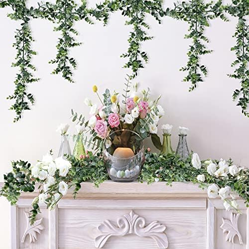 Sggvecsy Artificial Eucalyptus Garland 5 Pack Fake Eucalyptus Greenery Garland Faux Hanging Plants Artificial Vines, 5.6 Feet/Strand for Wedding Backdrop Arch Wall Table Party Outdoor Festival Decor - Image 5