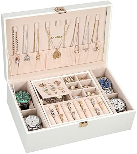 LANDICI 2-Layer Jewelry Box with 4 Watch Slots, Purple by LANDICI
