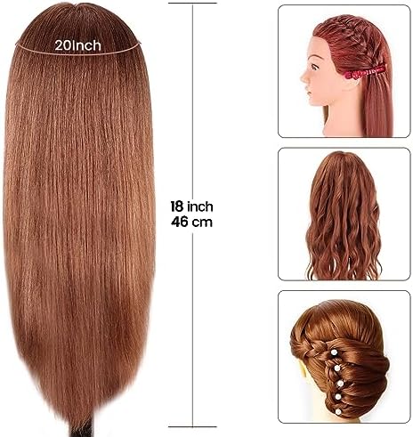MYSWEETY Mannequin Head with Hair, Doll Head for Hair Styling, Manikin Head with 100% Human Hair Cosmetology Makeup Hairdressing Training Head with Clamp Holder and Tools(18" Auburn, Makeup) - Image 4