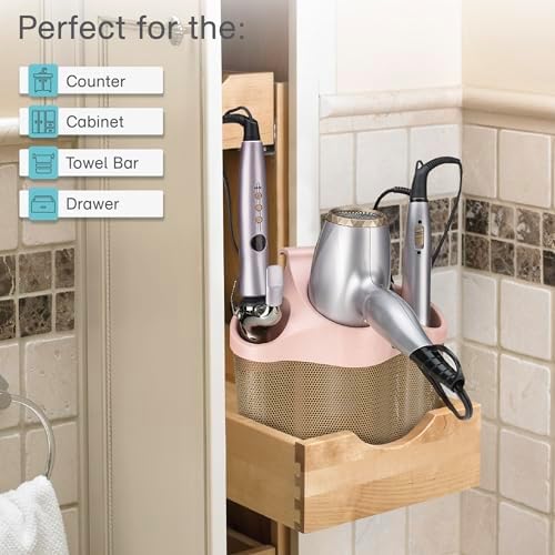 Polder Style Station, Hair Tool Organizer for Hair Dryer, Curling Iron, and Hair Straightener, Easy-to-Store Hair Styling Station, Blush and Bronze - Image 7