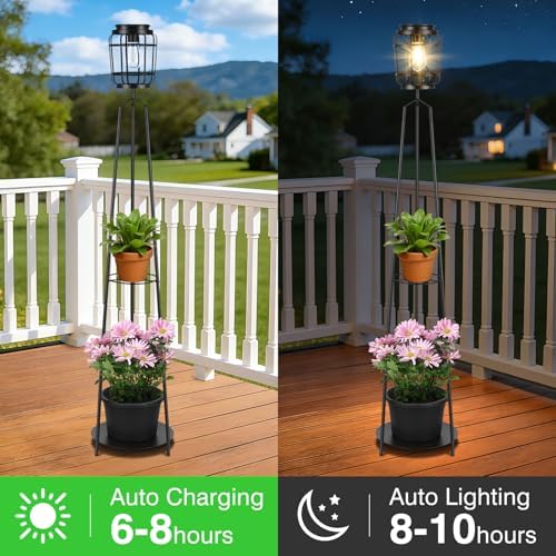 TOWPONICS 52.4" Solar Floor Lamp with Plant Stand, 2-in-1 Outdoor Planter - Image 3