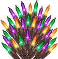 Ultra-Bright Connects End to End Orange Purple and Green Christmas Mini Lights 100L 19.6Ft UL Listed Incandescent Bulb String Light Set for Indoor Outdoor Halloween Home Garden Tree Decor by TWINGLEHOME