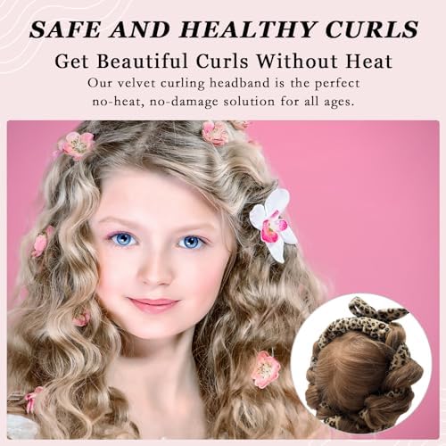 ZILAMPU No Heat Curling Rod Headband for Women and Girls, Overnight Velour Hair Roller Wrap for Long Curls - Leopard Print - Image 3