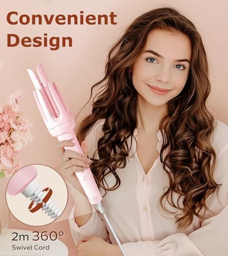 Auto Hair Curler, Automatic Curling Iron with 4 Temperature & 3 Timer, Automatic Shut-Off, Anti-Scald, Anti-Tangle Rotating Curling Wand for Hair Styling, Pink - Image 6