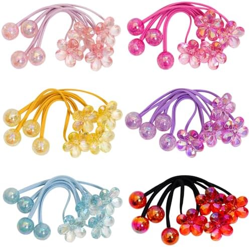 24PCS Ball Charm Hair Ties for Little Girls, Camellia Bubble Ponytail Holders Elastic Bands Hair Accessories for Kids Children Girls(6 Colors) by Jeffan