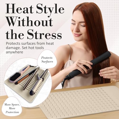 XL Vanity Mat, Heat Resistant Mat for Hair Tools, Vanity Décor, Sand - Image 2