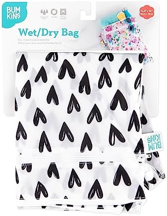 Bumkins Waterproof Wet Dry Bag for Baby, Travel, Swim Suit, Cloth Diapers, Pump Parts, Pool, Beach, Gym Clothes, Toiletry, Hook to Stroller, Daycare, Zipper Reusable Wetdry Packing Pouch, Black Hearts - Image 6
