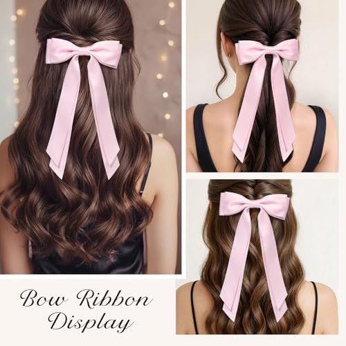 6PCS Pink Hair Bows, Large Ribbon Bow Hair Clips for Girls Women Cute Ponytail Holder Accessories for Toddlers Kids Teens - Image 5