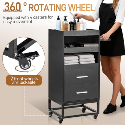 Winado Beauty Salon Trolley Cart with 2 Drawers, 3 Tool Holders, Black - Image 6