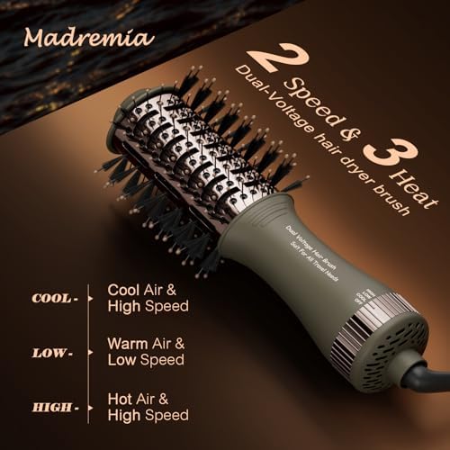 Travel Dual Voltage Blow Hair Dryer Brush 4-IN-1 Portable Mini Hot Air Dryer Straightener & Curler Brush, Titanium Round Blowout Styler Volumizer Tools, 110/240V US/EU/UK Plug for International Travel - Image 2