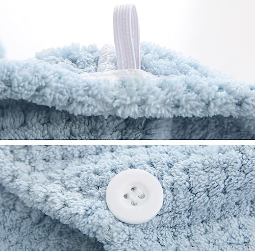 M-bestl 2 Pack Absorbent Microfiber Hair Towel Wrap,Anti-frizz Hair Drying Towel with Button to Dry Hair Quickly,25.6X9.8 inch (Gray&Blue) - Image 4