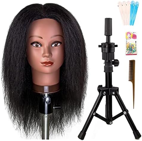 Mannequin Head 100% Real Human Hair,16" Styling Braiding Doll Head,Dyeing Curling Training Head,Hairdresscer Practice Manikin Head by MILLYSHINE