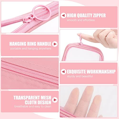Weewooday 4Pcs Mesh Makeup Bag, Pink, Small, Large, Medium, Classic - Image 3