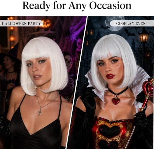 Short Pure White Bob Wig with Bangs for Women - Image 6