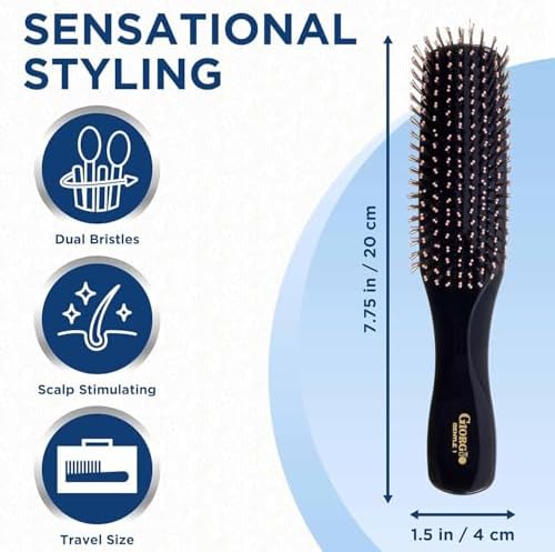 Giorgio Gentle Black Full Size Hair Brush – 7.75 Inch, Men, Women & Kids, Soft Bristles for Sensitive Scalp, Detangler Brush, Scalp Massager, Wet or Dry - Image 2