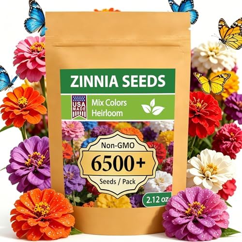 LUOJIBIE Zinnia Seeds, 6500+ Bulk Pack Mixed Colors Large Blooms Seeds, California Giant Zinnia Seeds for 2026, High Germination Non-GMO, Wildflower Seeds for Planting Indoor Outdoor, Open Pollinated by LUOJIBIE