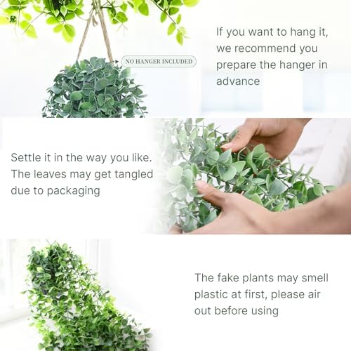 Artificial Hanging Plants for Shelf, Fake Potted Greenery 2-Pack Faux Eucalyptus Vine in Black Pot, Décor for Office Living Room Bathroom Indoor Outdoor - Image 3