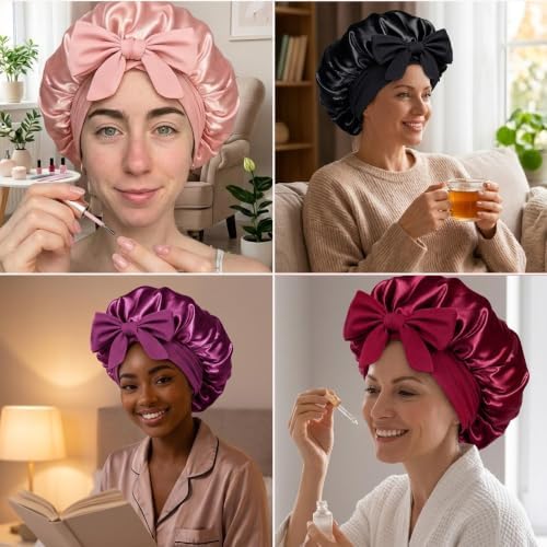 Silk Satin Hair Bonnet for Sleeping Women with Adjustable Tie - Image 5