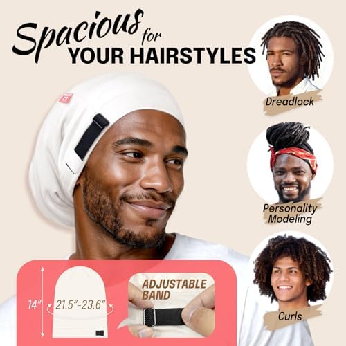 Large Satin Bonnet for Men Sleeping, Dreadlocks Loc Cap for Curly Wave Long - Image 5