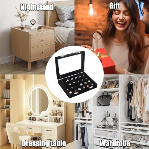 24 Grid Jewelry Box, Ring Display Organiser Box, Black - Image 5