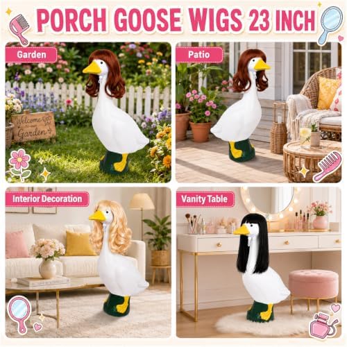 4Pcs Porch Goose Wigs Set Porch Goose Outfits Accessories for Outdoor Statue Accessories Garden Patio Yard Goosey Decoration (3PCS Wigs-B) - Image 2