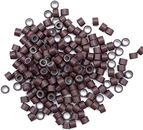 Hairro Micro Ring Link Beads 200pcs 6mm Silicone Lined Bead Microlink for I Tip Human Hair Extensions Light Brown by Hairro
