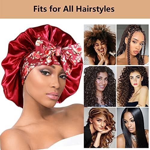 2pcs Large Silky Bonnets with tie Band Braid Bonnet, Satin Bonnet for Sleeping Curly Hair, C - Image 4
