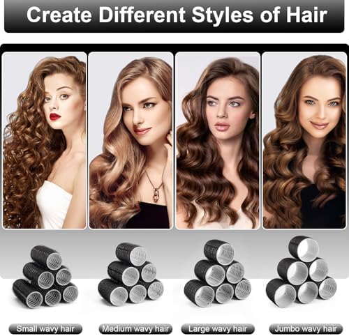4 Sizes Hair Rollers Set with Clips - 50 Pcs Hair Curlers Rollers for Women, Self Grip Holding Hair Roller for Hair Long Medium Short Bangs Thick Fine Volume Thin, Black - Image 3