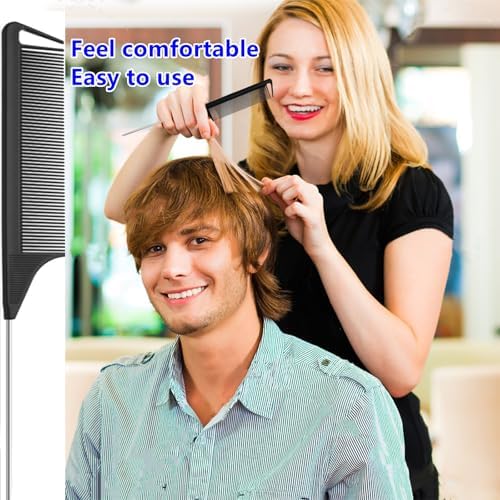 10pcs Rat Tail Combs Set,Salon Hair Stylists Metal Fine Tooth Combs - Image 3