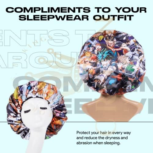 Large Silky Design Anime Bonnet with Elastic Soft Band Adjustable for Women and Men, Comfortable Satin Fabric, Heroo B - Image 4