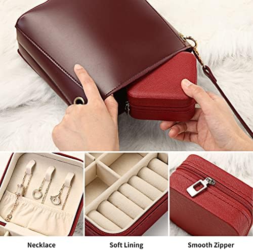 TRODANCE Mini Jewelry Travel Case, Small Portable Jewellry Organizer Box Portable Display Storage Box for Rings Earrings Necklaces, Gifts for Girl, Women, Wedding, Birthday,New Year,Christmas(Red) - Image 6