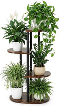 Tiered Plant Stand Indoor, Tall 4 Tier 5 Potted Wooden Plant Shelf for Multiple Flower Plants, Multi Corner Metal Plant Holder Indoor for Patio Garden Patent Design Living Room Balcony Bedroom, Rustic Brown by Unknown