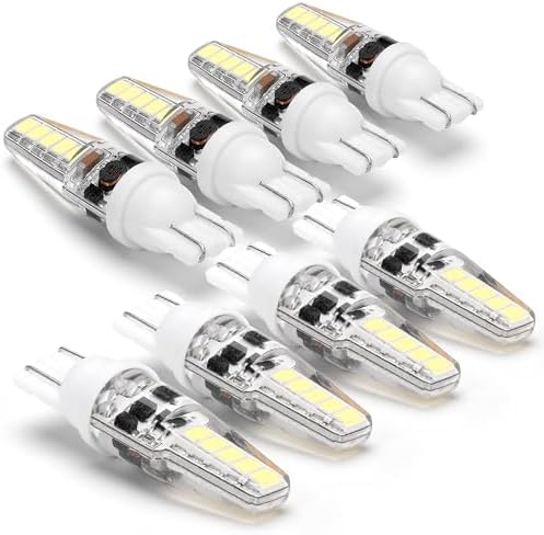 3W 194 921 T5 T10 Wedge Base LED Car Bulb Daylight White 6000K, 8 Pack by Hylroe