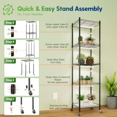 FREELICHT Plant Stand with Grow Light 5-Tier, 4×10W 5000K, 15.7x11.8x61.5IN - Image 6
