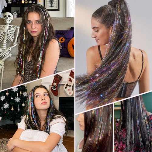 Leuceiy 12 Color 48" Hair Tinsel Kit, 3600 Strands Heat Resistant with Tool - Image 5